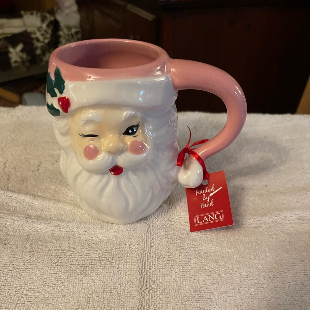COPY - NWT Lang pink winking Santa mug. Nonsmoker home.